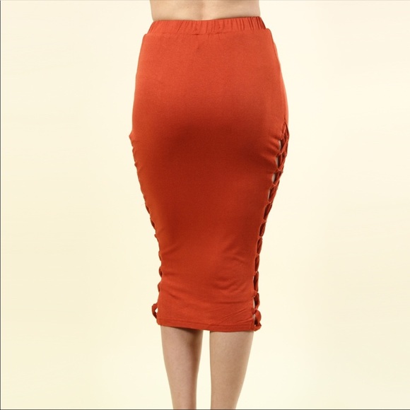 Burnt orange lace up midi skirt - Picture 4 of 4